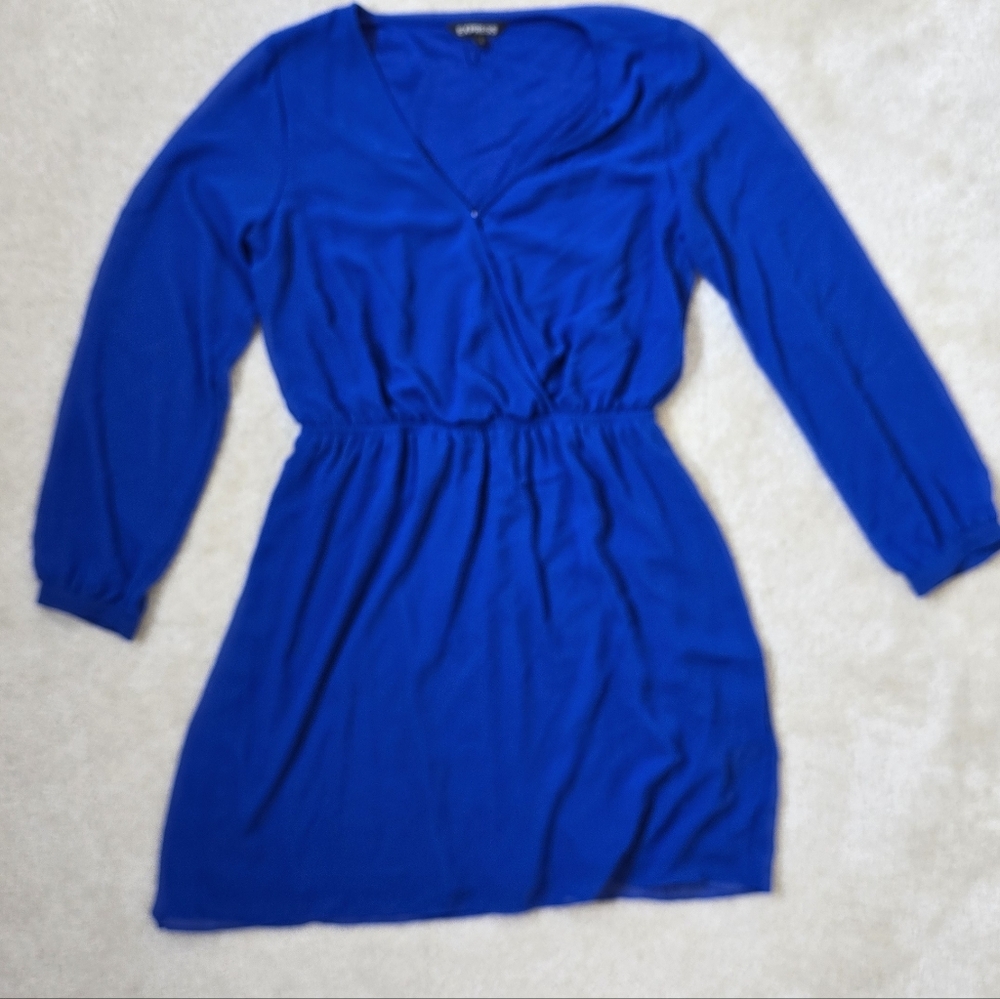 ❤️ 2 / $20 SALE  Express Royal Blue Long Sleeve Mesh-like Dress - Picture 3 of 6